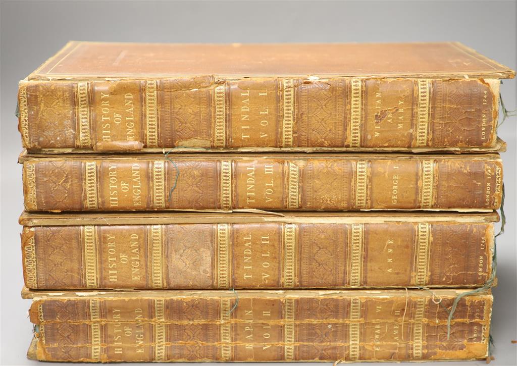 History of England, Tindal 4 vols, quarto, plates removed, boards detached